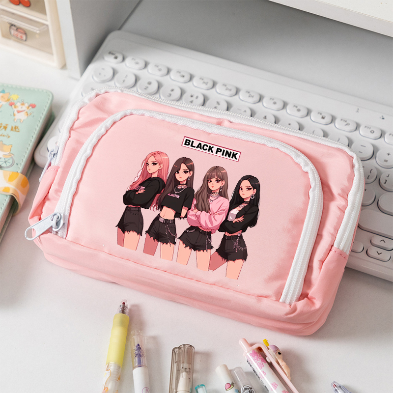 Case With Pencil Holder - BlackPink Büyük Kapasiteli Kanvas Kalem Kutusu